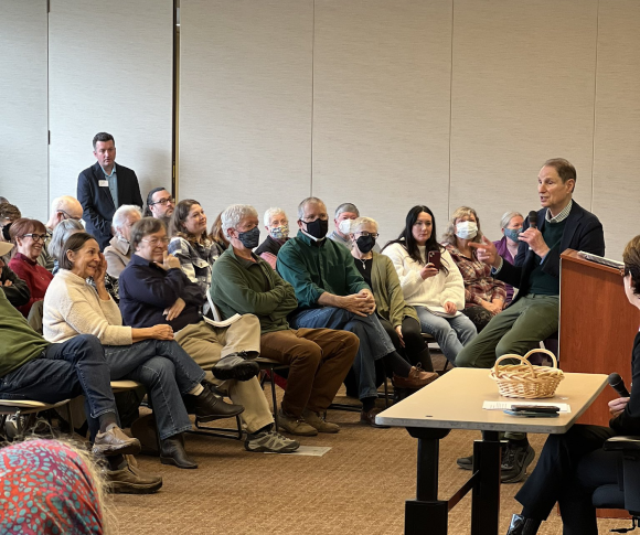 Ron Wyden speaking at a townhall
