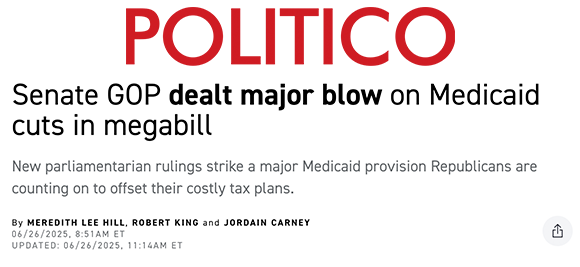 Politico: Senate GOP dealt major blow on Medicaid cuts in megabill