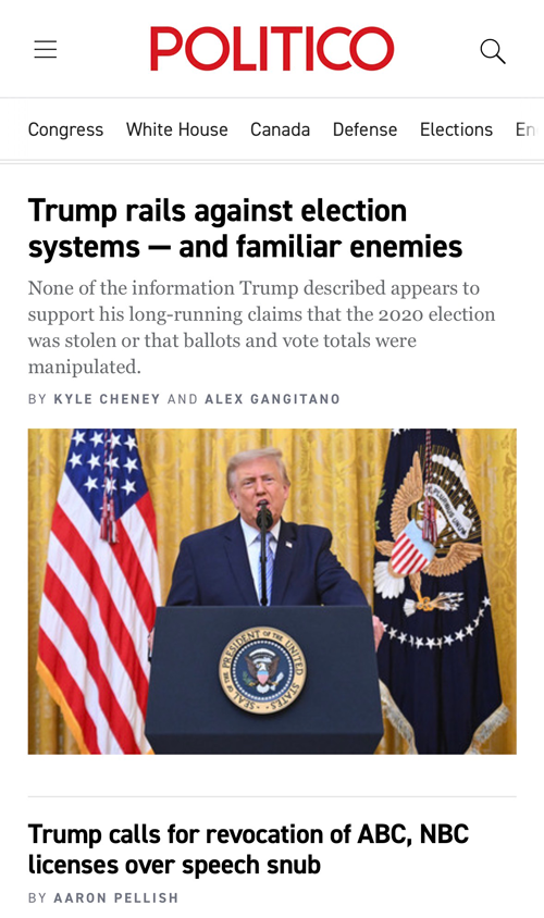 Politico: Trump rails against election systems -- and familiar enemies