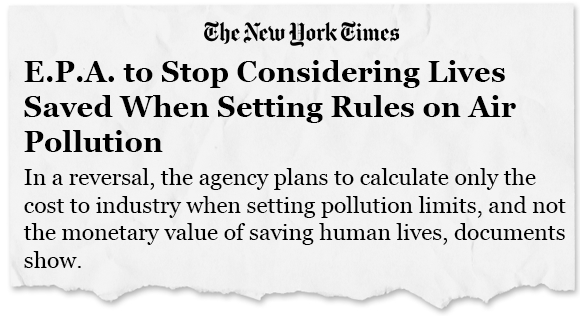 EPA to stop considering lives saved when setting rules on air pollution