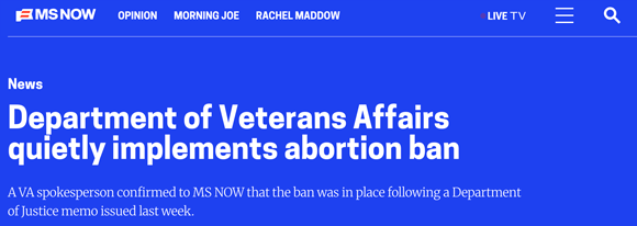 Department of Veterans Affairs quietly implements abortion ban