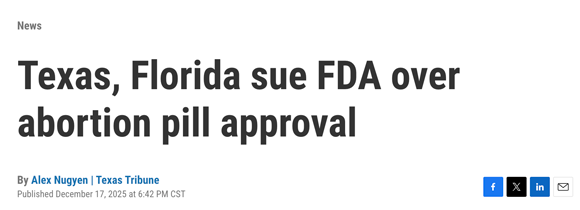 Texas, Florida sue FDA over abortion pill approval